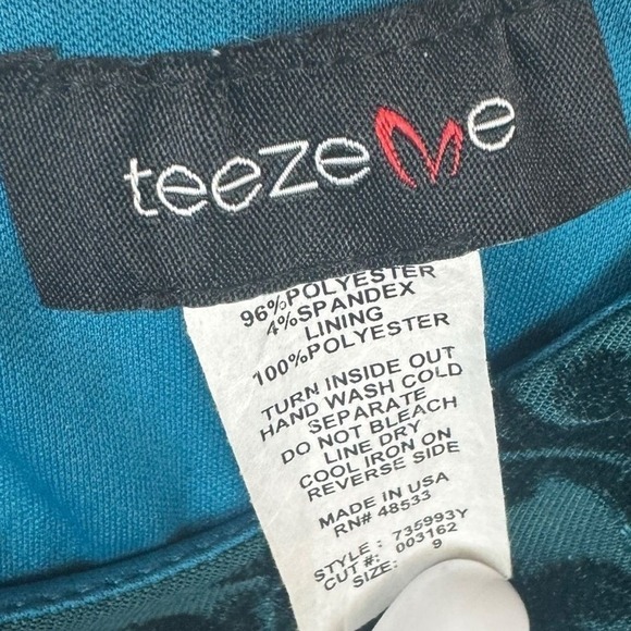 Teeze Me Dress Womens Size 9 Teal Velvet Burnout Gothic Damask Homecoming Hoco - Picture 6 of 16